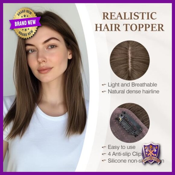 Human Hair Topper for Thinning Crown, 8 Inch Length, No Bangs, Clip-In main image 4